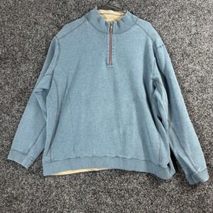 Tommy Bahama Mens Quarter Zip Sweatshirt Blue Cotton XL TG Reversible